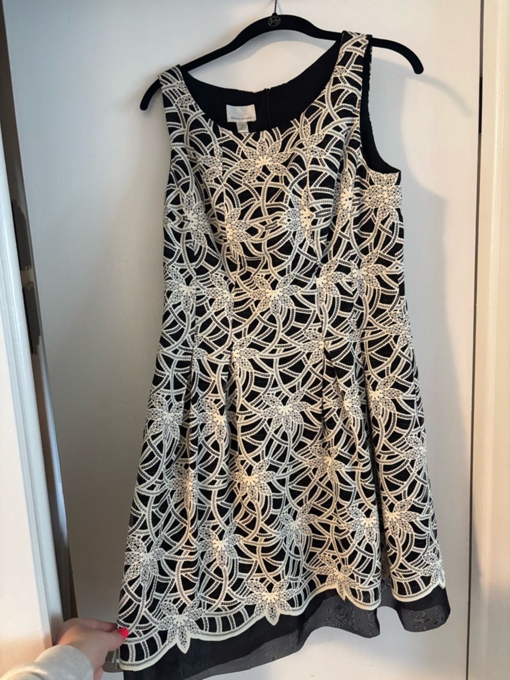 Donna Morgan Black Dress with Cream Lace Overlay